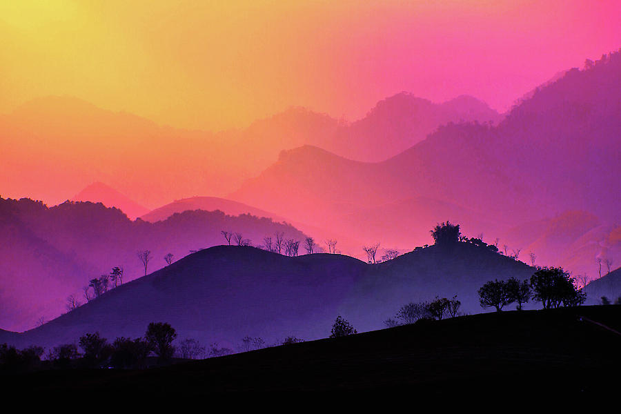 Misty Sunset in Moc Chau Photograph by Susan Maxwell Schmidt