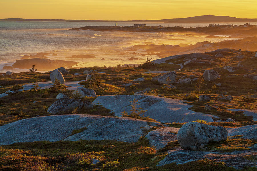 Misty Sunset View Of Peggys Cove Photograph by Irwin Barrett