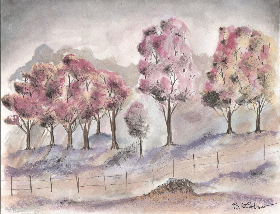 Misty Trees Painting by Bob Labno