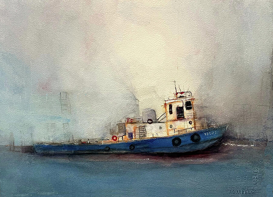Misty Tug Painting by Cavisen STUDIO Misty Tug Painting by Cavisen STUDIO