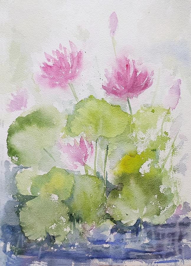 Misty waterlilies 2 Painting by Asha Sudhaker Shenoy