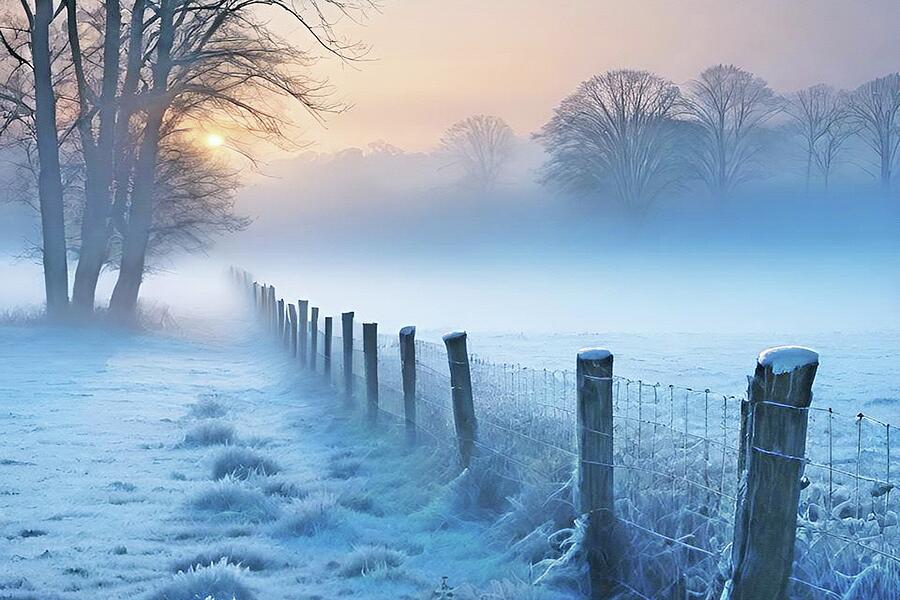 Misty Winter Country Sunrise in Pennsylvania Photograph by David Dehner