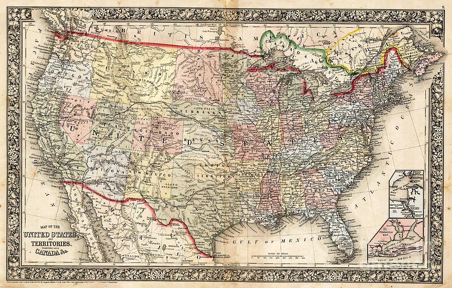 Mitchell's 1864 Map of the US Drawing by Lisa Tracy