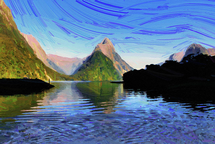 Mitre Peak. Milford Sound New Zealand, Oil Painting ca 2020 by Ahmet ...