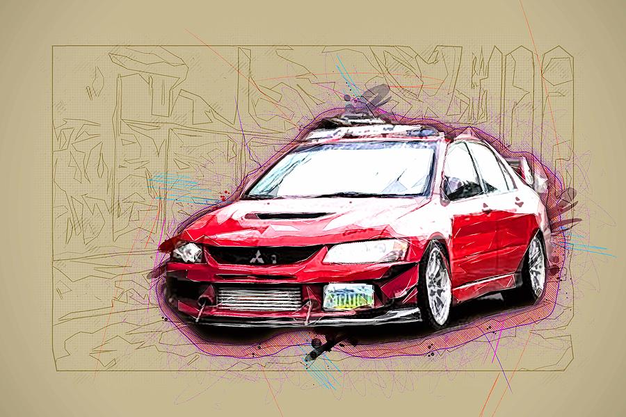 Mitsubishi Lancer Evo 9 Stance Jdm Red Sportcars Mixed Media by Ola ...