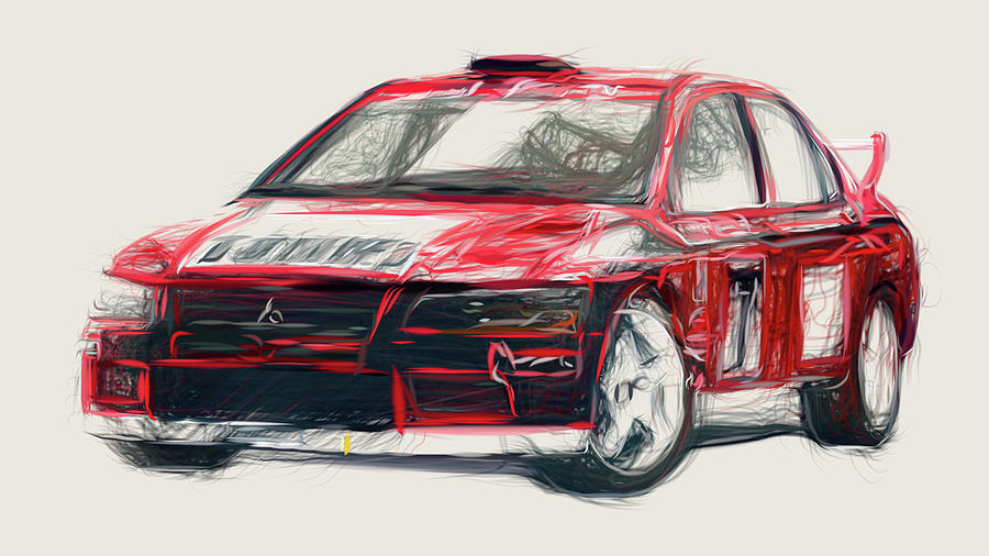 Mitsubishi Lancer Evolution VII WRC Car Drawing Digital Art by