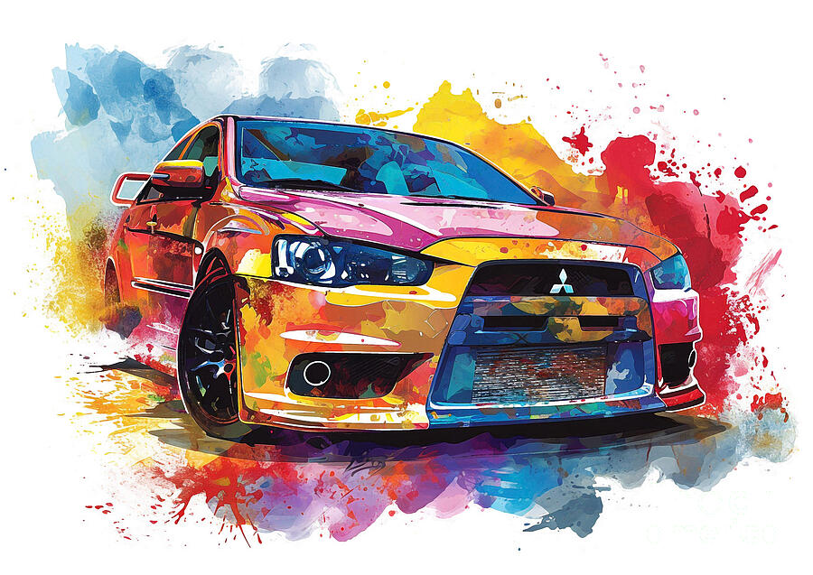 Abstract Painting - Mitsubishi Lancer Sportback Ralliart auto vibrant colors by Clark Leffler