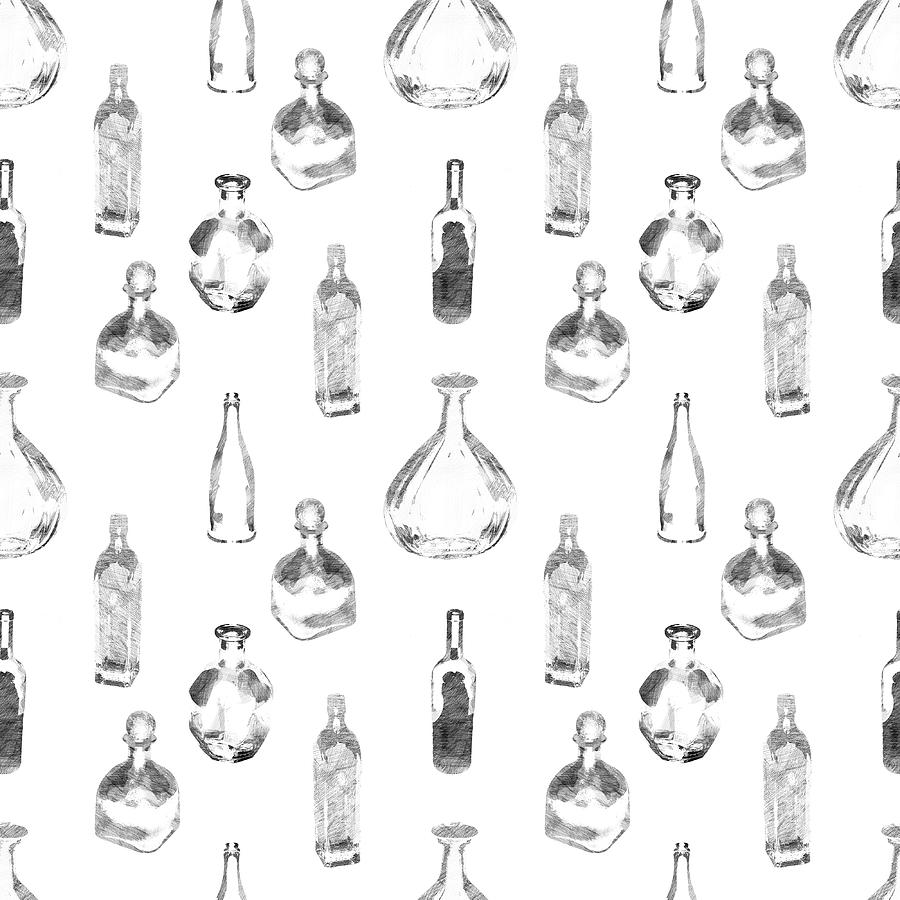 Mixed Bottles Repeating Pattern Black On White Photograph