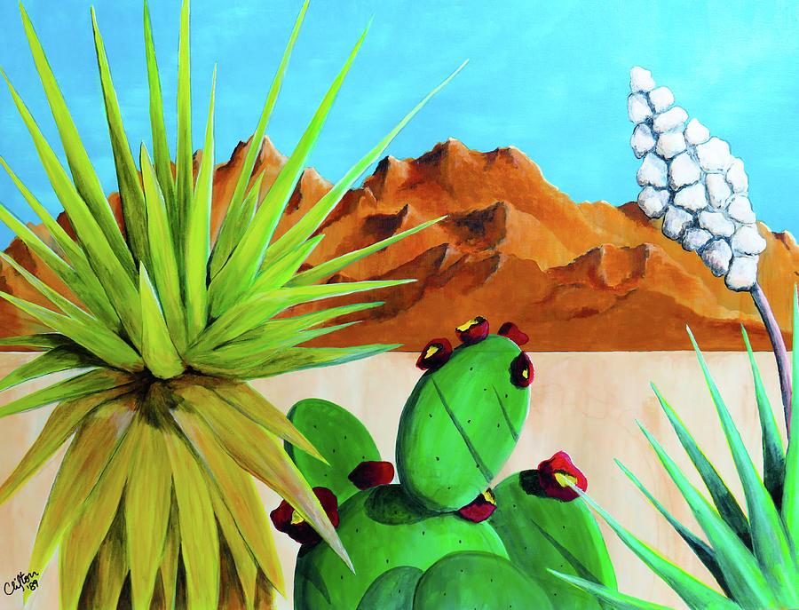 Mixed Cacti Gathering Painting by Ted Clifton