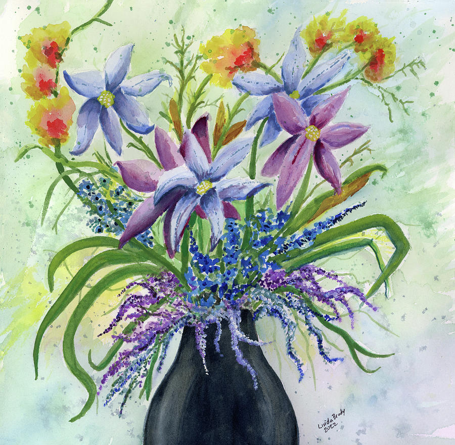 Mixed Flowers In A Black Vase Painting by Linda Brody