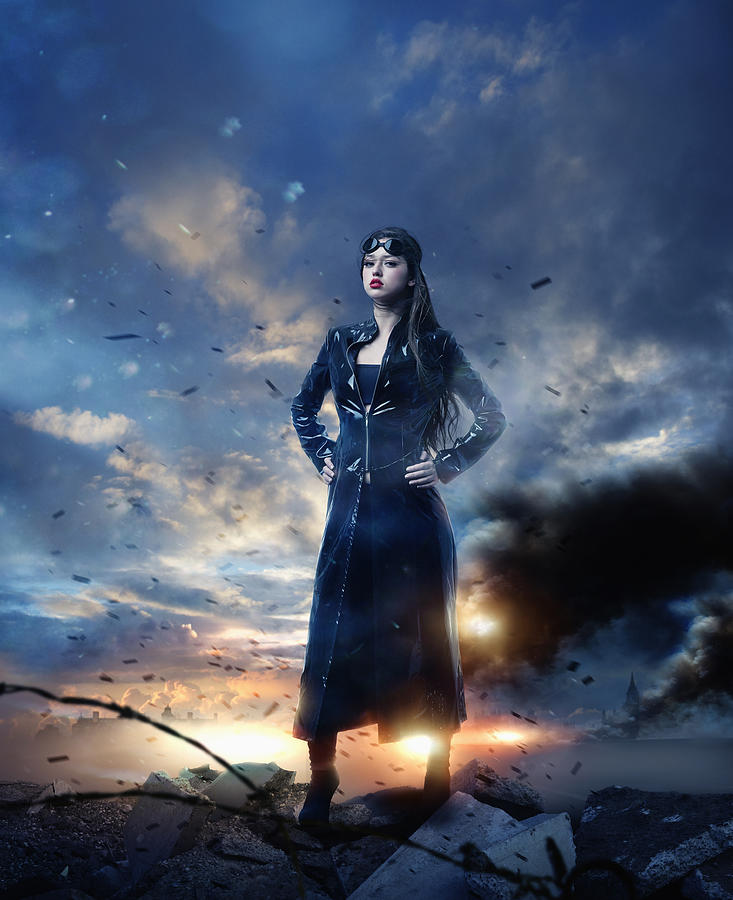 Mixed race woman in apocalyptic landscape Photograph by Colin Anderson Productions pty ltd