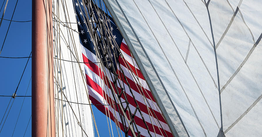 Mizzen Mast and American Flag Photograph by Mark Roger Bailey