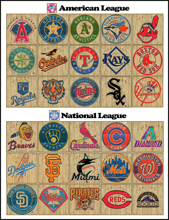 MLB Teams' Logos Carved on Wood Digital Art by Wayne Taylor - Pixels