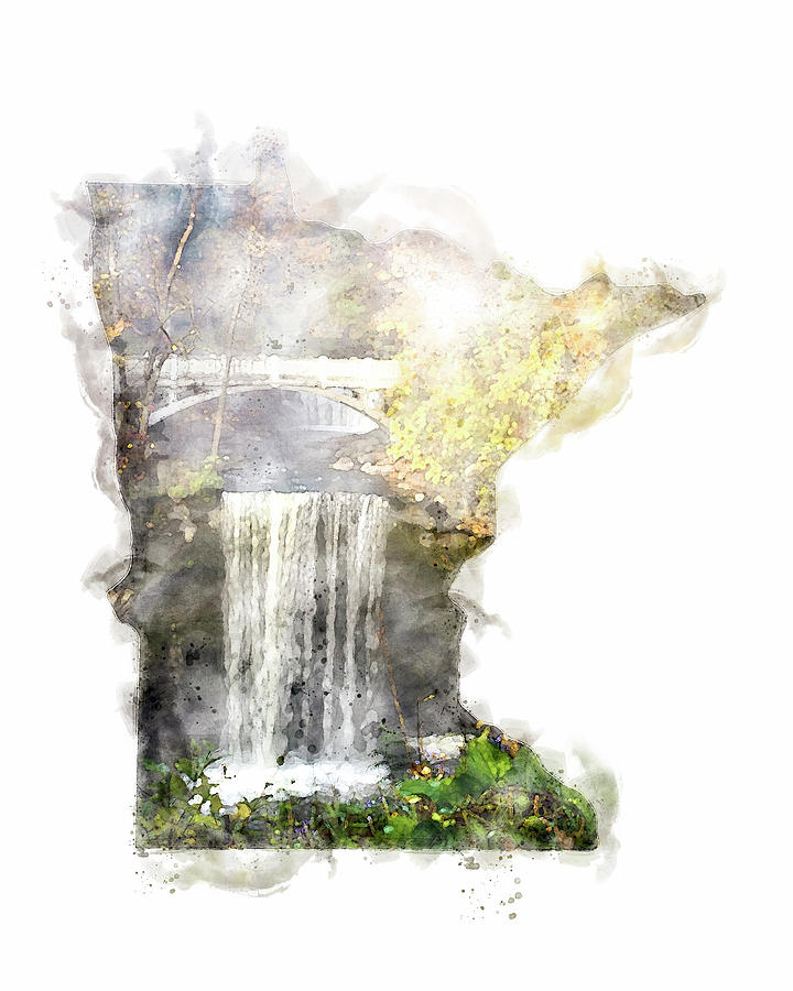 MN Falls Watercolor Rendering Photograph by By MichelsPhotos