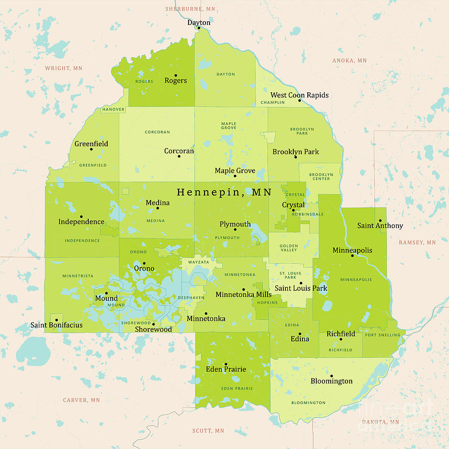 MN Hennepin County Vector Map Green by Frank Ramspott