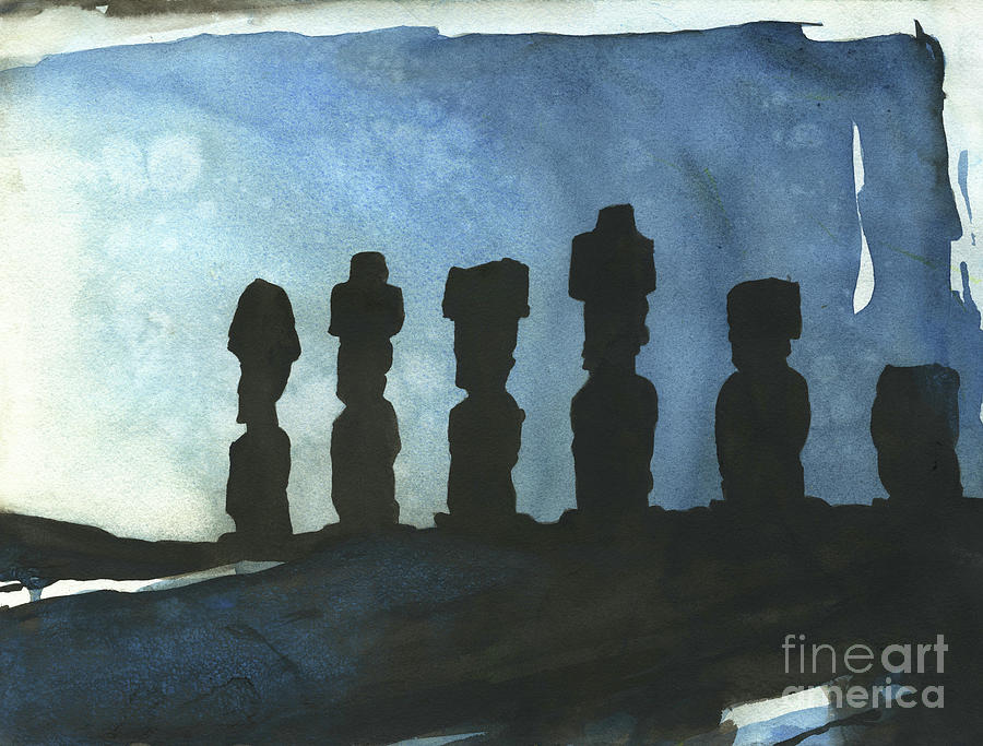 Moai Topknots- Easter Island Painting by Ryan Fox