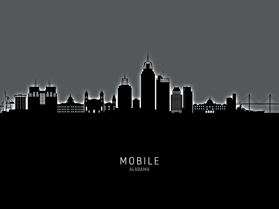Mobile Skyline Digital Art - Mobile Alabama Skyline by Michael Tompsett