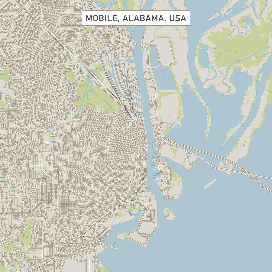 Mobile Alabama US City Street Map Drawing by FrankRamspott