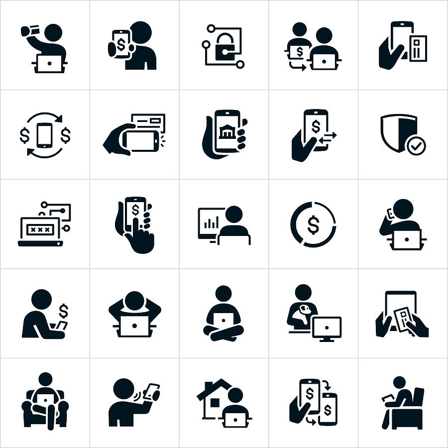Mobile and Online Banking Icons Drawing by Appleuzr