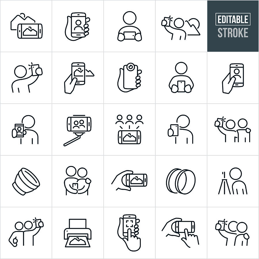Mobile Photography Thin Line Icons - Editable Stroke Drawing by Appleuzr