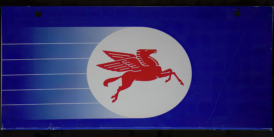 Pegasus Photograph - Mobiloil blue Pegasus sign by Flees Photos