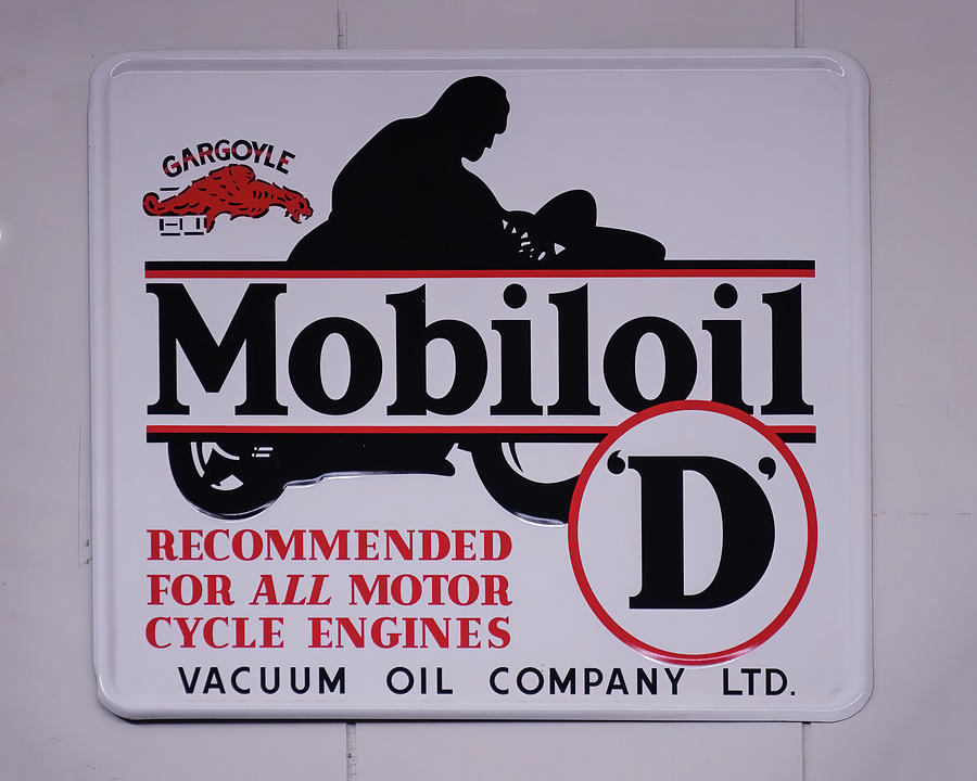 Man Cave Sign Photograph - Mobiloil D motorcycle sign by Flees Photos