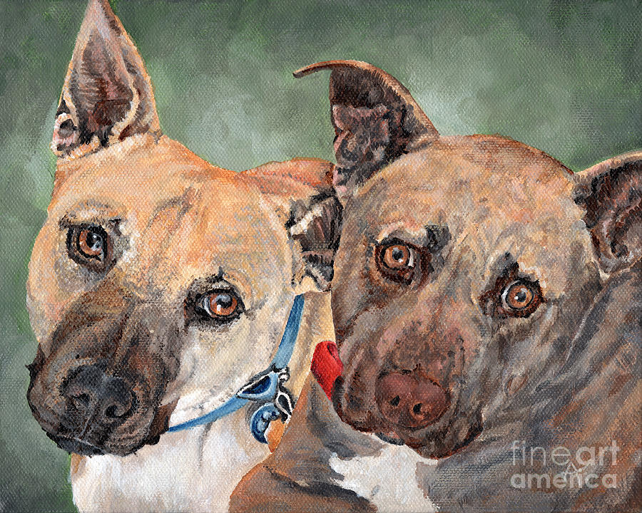 Mochi and Dashi - pet portrait Painting by Annie Troe