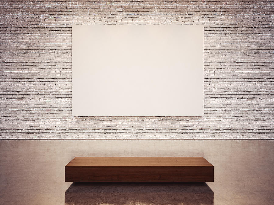 Mock up of empty gallery interior with white canvas Photograph by Sfio Cracho
