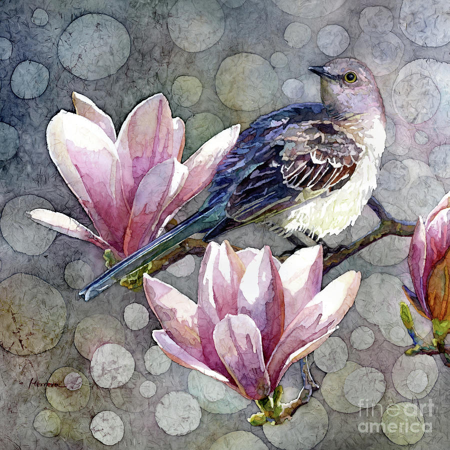Mockingbird And Magnolia - Saucer Magnolia Painting