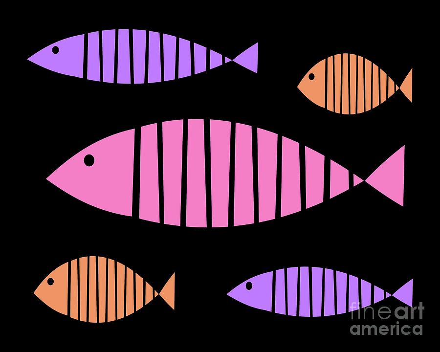 Mod Abstract Fish Pink Peach Purple Digital Art by Donna Mibus