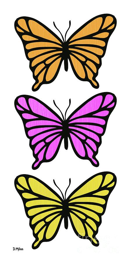 Mod Butterflies in Orange Pink Yellow Digital Art by Donna Mibus