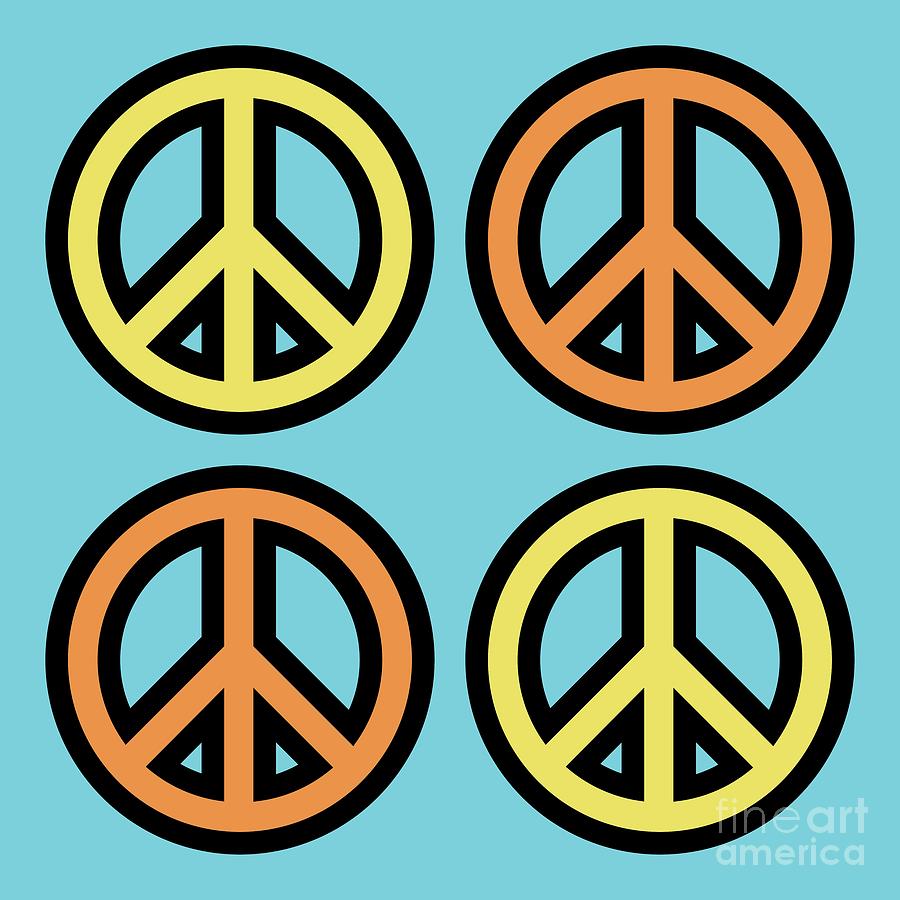 Mod Peace Symbols on Blue Digital Art by Donna Mibus