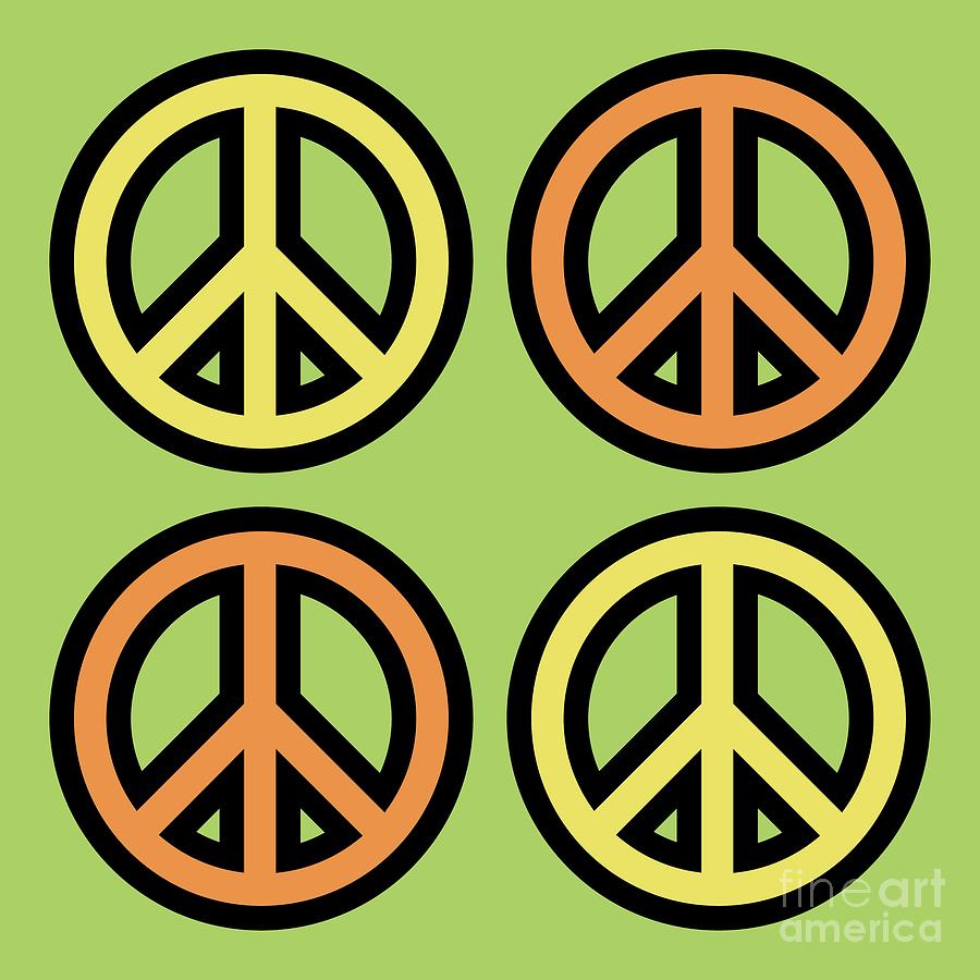 Mod Peace Symbols on Green Digital Art by Donna Mibus