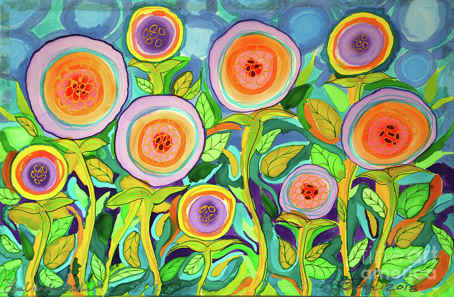 Mod Peach And Violet Poppies Painting