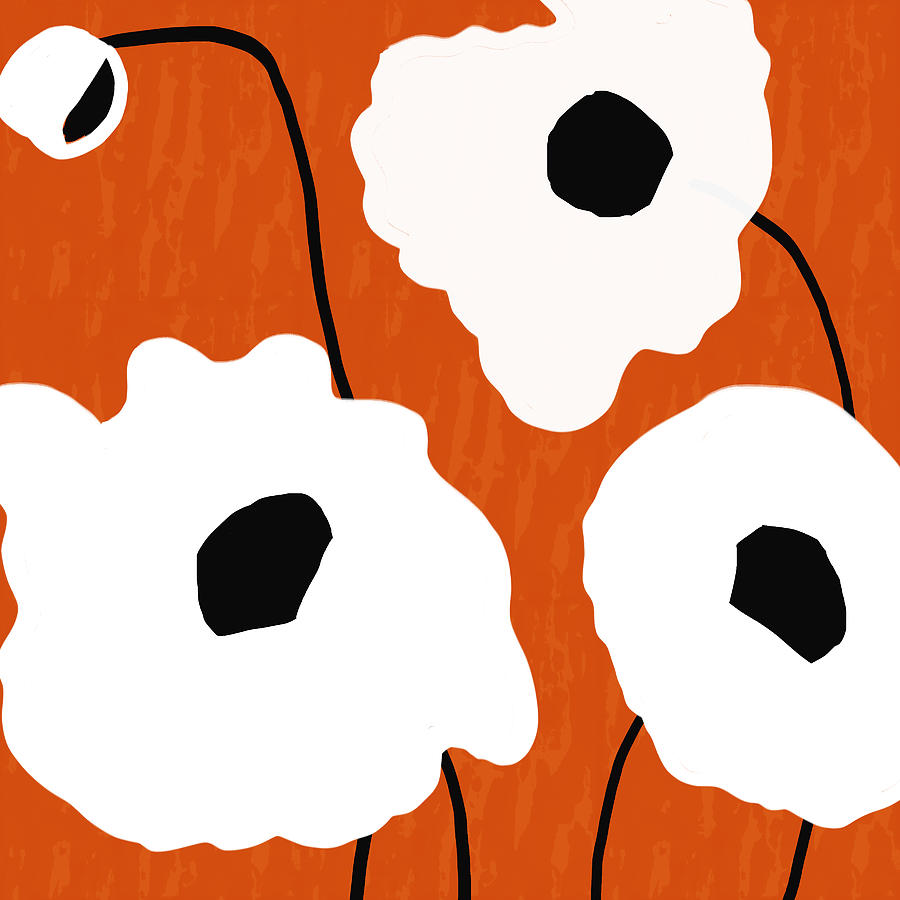 Mod Poppies Orange 2- Art by Linda Woods Mixed Media by Linda Woods