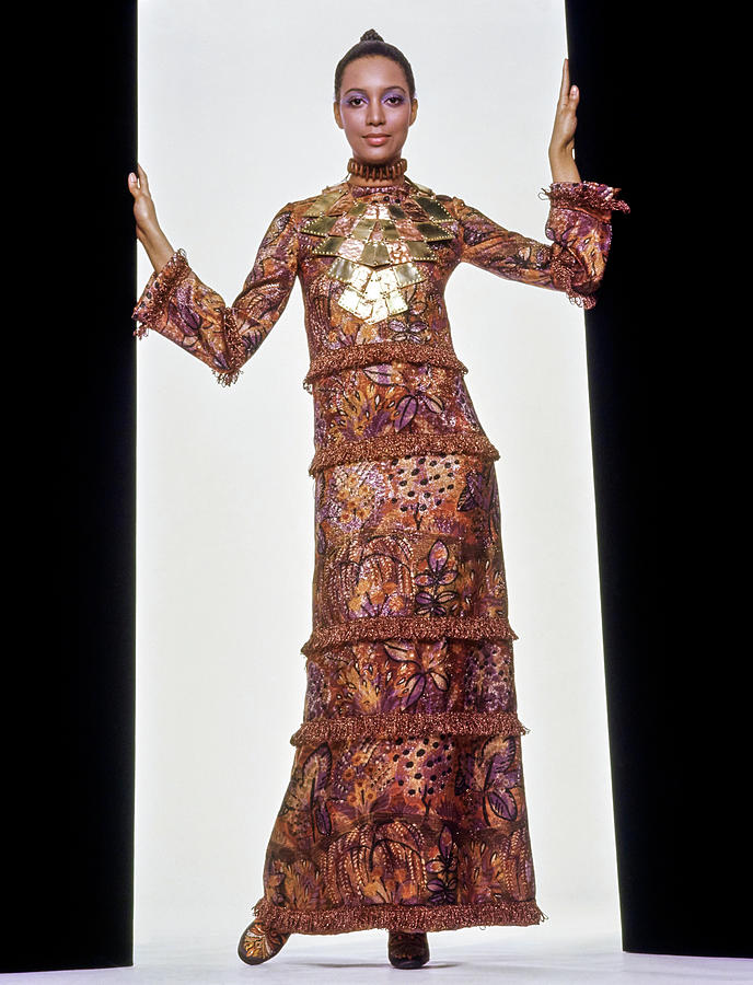 Model Charlene Dash Wearing A Tiered Metallic Dress Photograph by Gianni Penati
