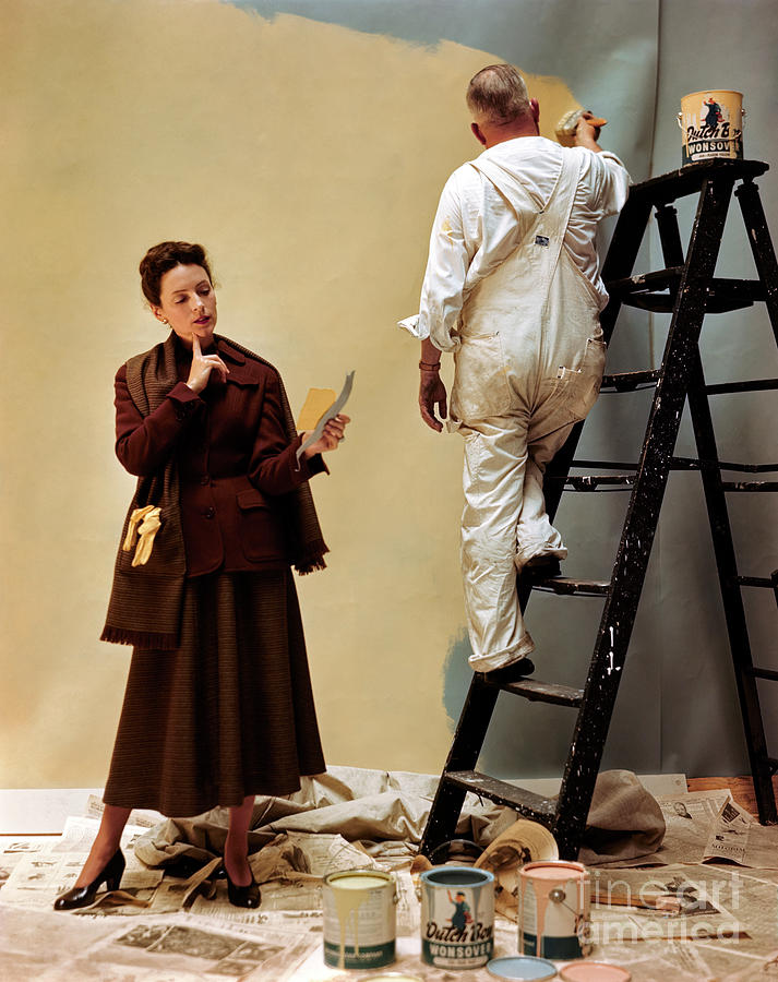 Model examining a paint swatches Photograph by Sad Hill - Bizarre Los Angeles Archive
