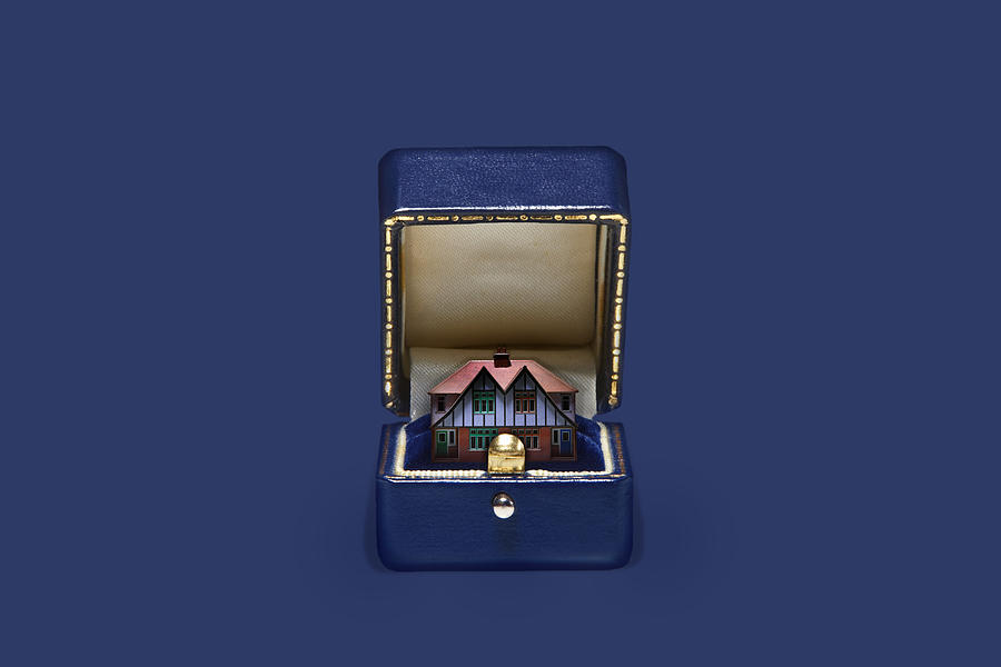 Model House Inside An Opened Blue Jewellery Box Photograph by Andrew Bret Wallis