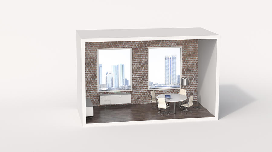 Model of a an urban board room with view of a skyline Drawing by Westend61