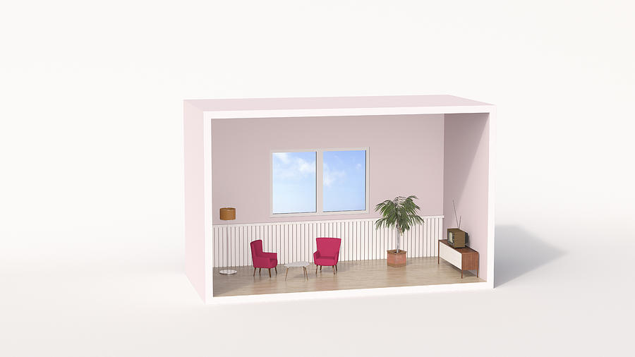 Model of a retro style living room Drawing by Westend61