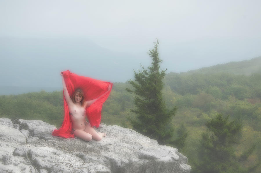 Model on rocks outdoors in the fog posing nude and topless 37 Photograph by Daniel Friend