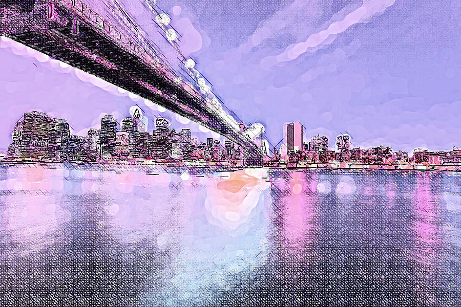 Modern Abstract Painting Of Brooklyn Bridge, Manhattan, Painting