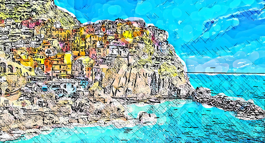 Modern Abstract Painting Of Cinque Terre 3 Painting