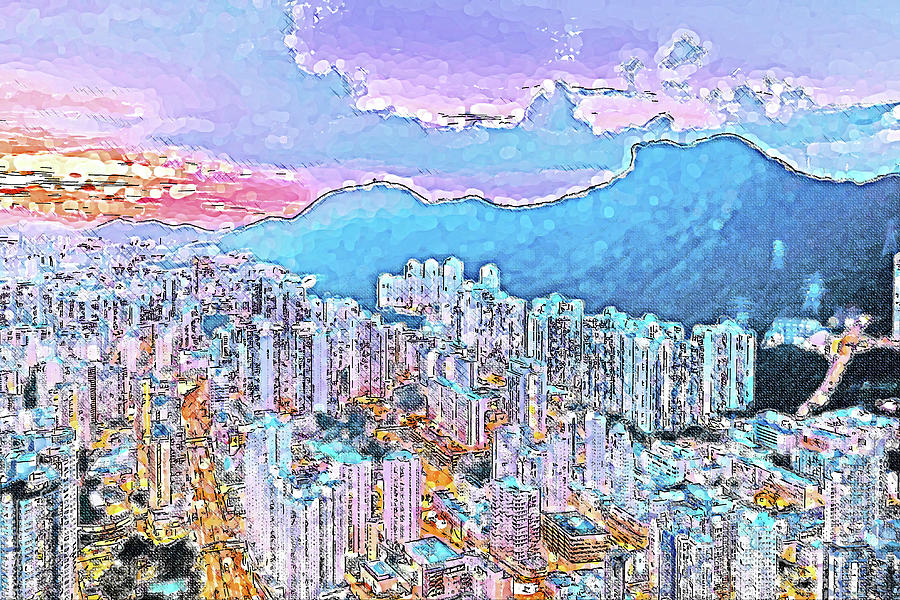 Modern Abstract painting of Hong Kong 2 Painting by Celestial Images