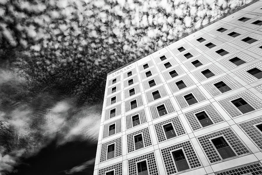 Modern architecture - library building Stuttgart Black and White Photograph by Matthias Hauser