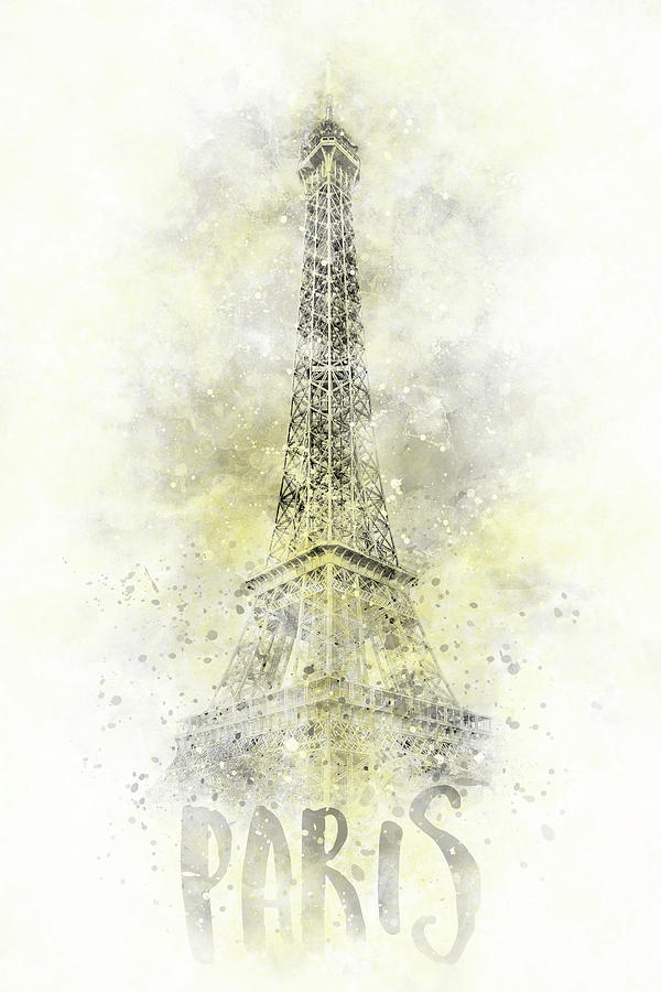 Paris Photograph - Modern Art EIFFEL TOWER - Illuminating Yellow and Ultimate Grey by Melanie Viola