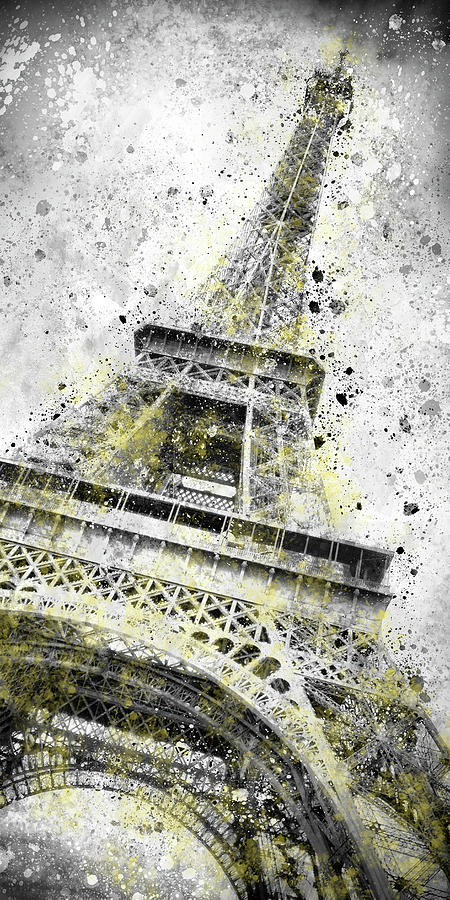 Paris Photograph - Modern Art Eiffel Tower Splashes - Illuminating Yellow and Ultimate Grey by Melanie Viola
