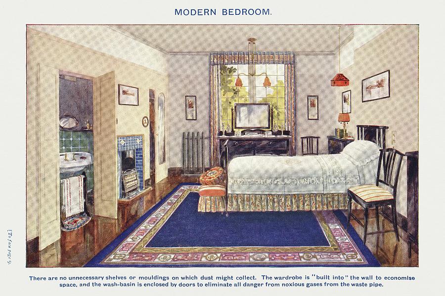Modern bedroom Drawing by Mrs Beeton