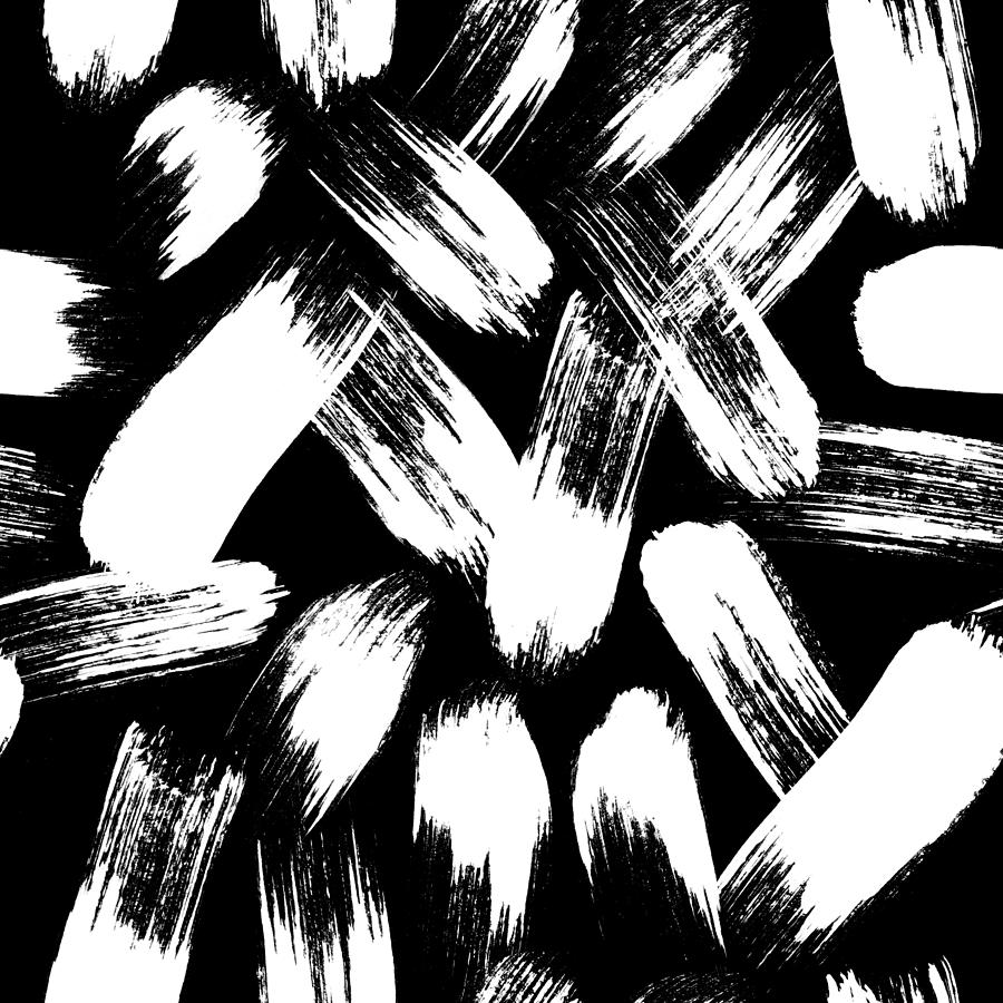 Modern Black and White Brushstroke Pattern Painting by Jen Montgomery