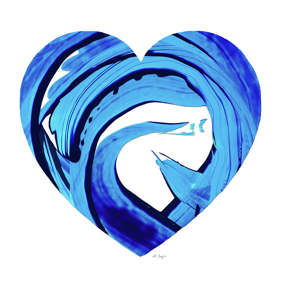 Modern Blue Heart Love Art Painting by Sharon Cummings